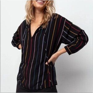 Rails Feminine Casual Stripe Blouse Puff Sleeve Tassel Relaxed Rainbow Mod